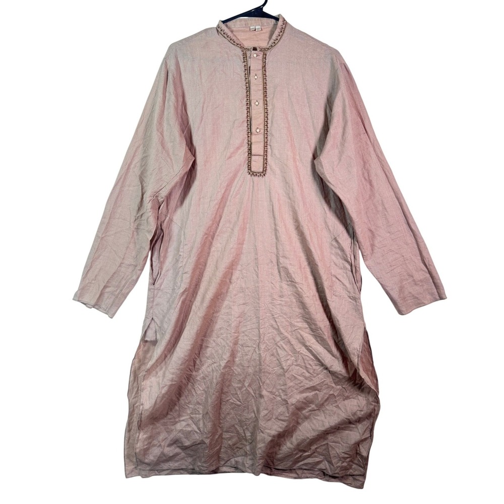 Pure 100%Silk Kurta Tunic Dress Mauve Pink Embroidered Mandarin Collar